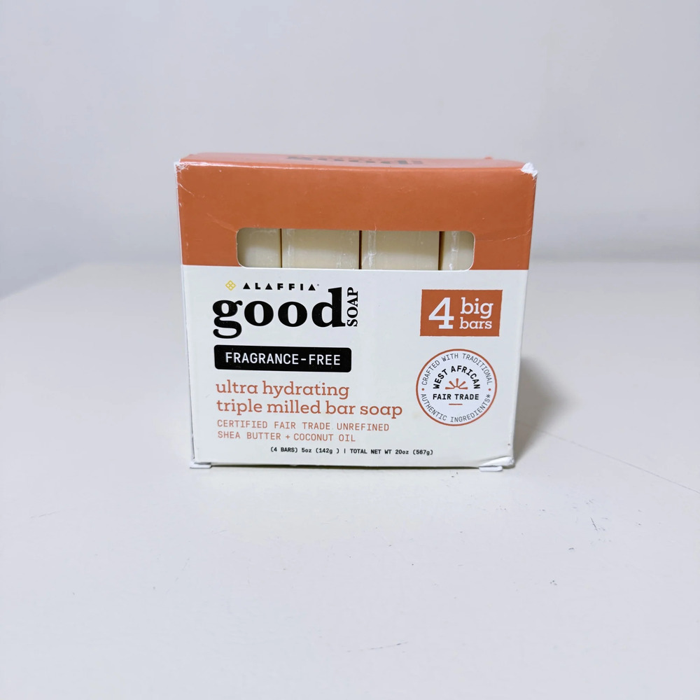 Alaffia Good Soap Fragrance-Free Triple Milled Bar Soap 4 Bars 5 oz Each